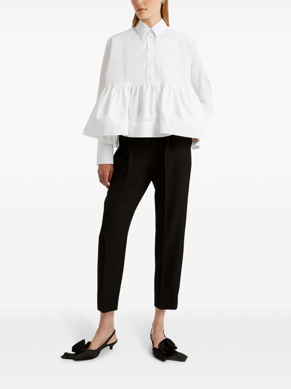 ERDEM ruffle-panel cotton-poplin blouse - Wit