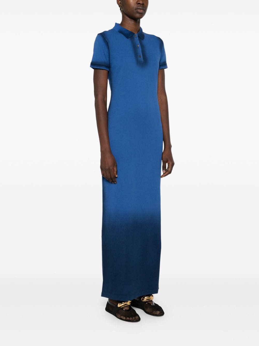 Shop Loewe Anagram-embroidered Ombré Polo Dress In Blue