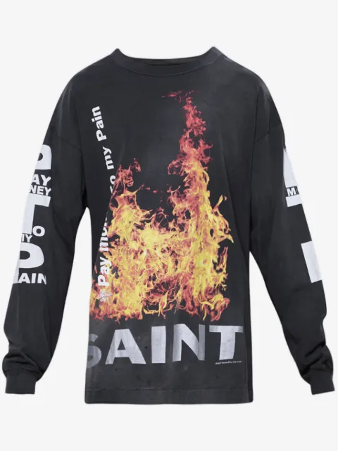 SAINT MXXXXXX fire graphic-print cotton sweatshirt