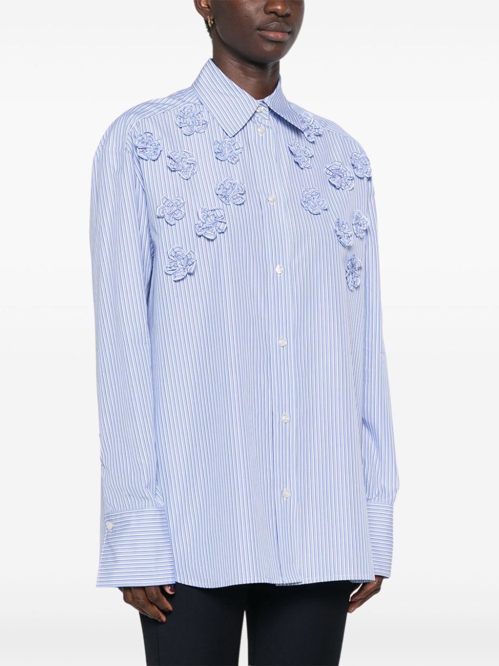 CALLAS MILANO LYN FLORAL-APPLIQUÉ STRIPED SHIRT 