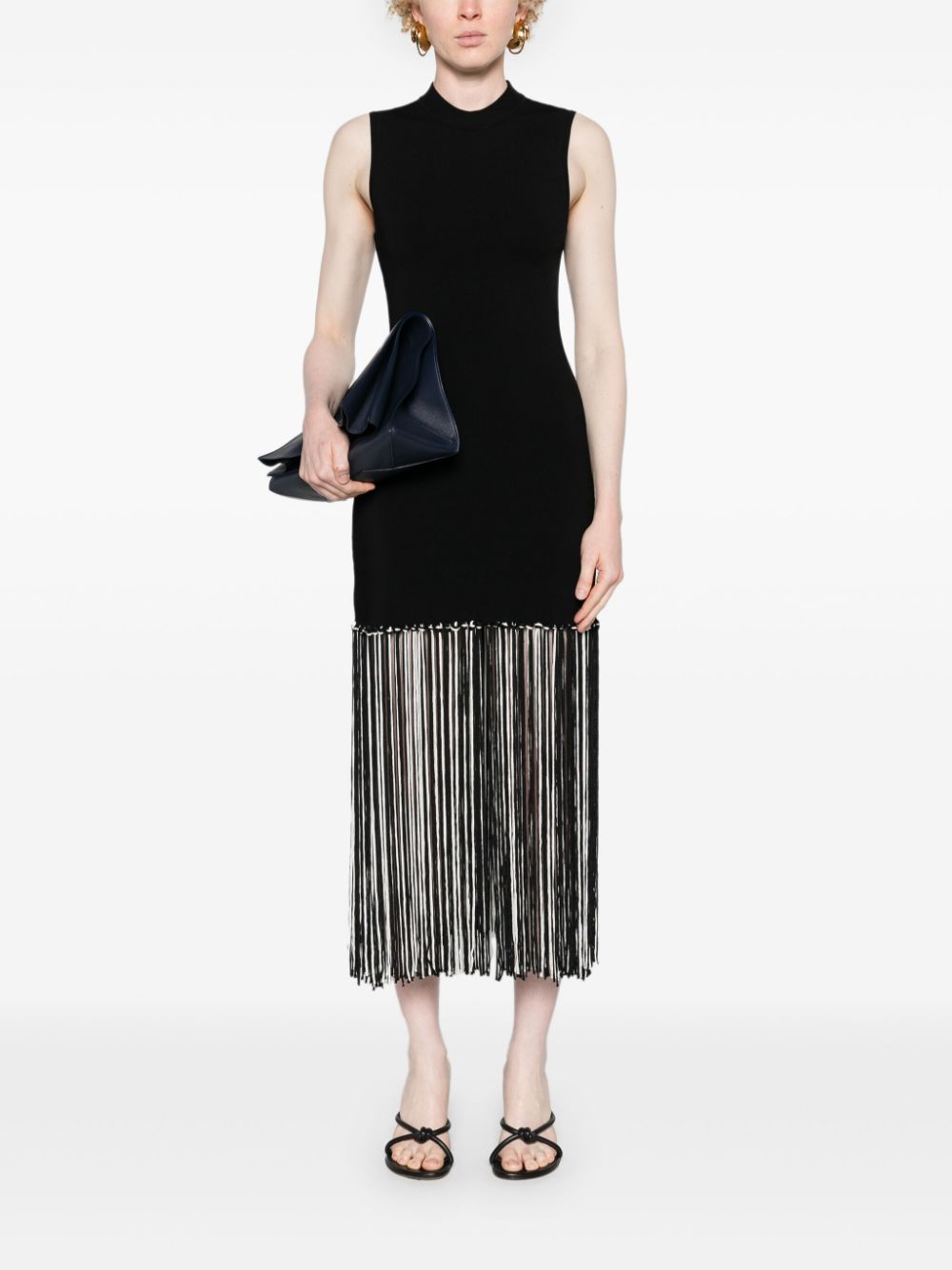 Shop Sandro Sleeveless Fringed Midi Dress In Schwarz