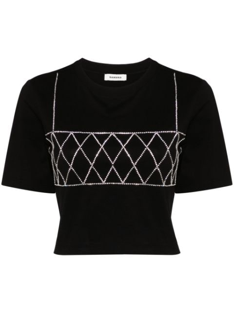 SANDRO Diamond rhinestone-detailed T-shirt