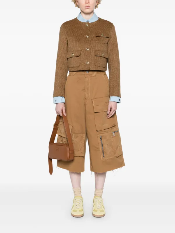 SANDRO ノーカラー クロップドジャケット | ブラウン | FARFETCH JP
