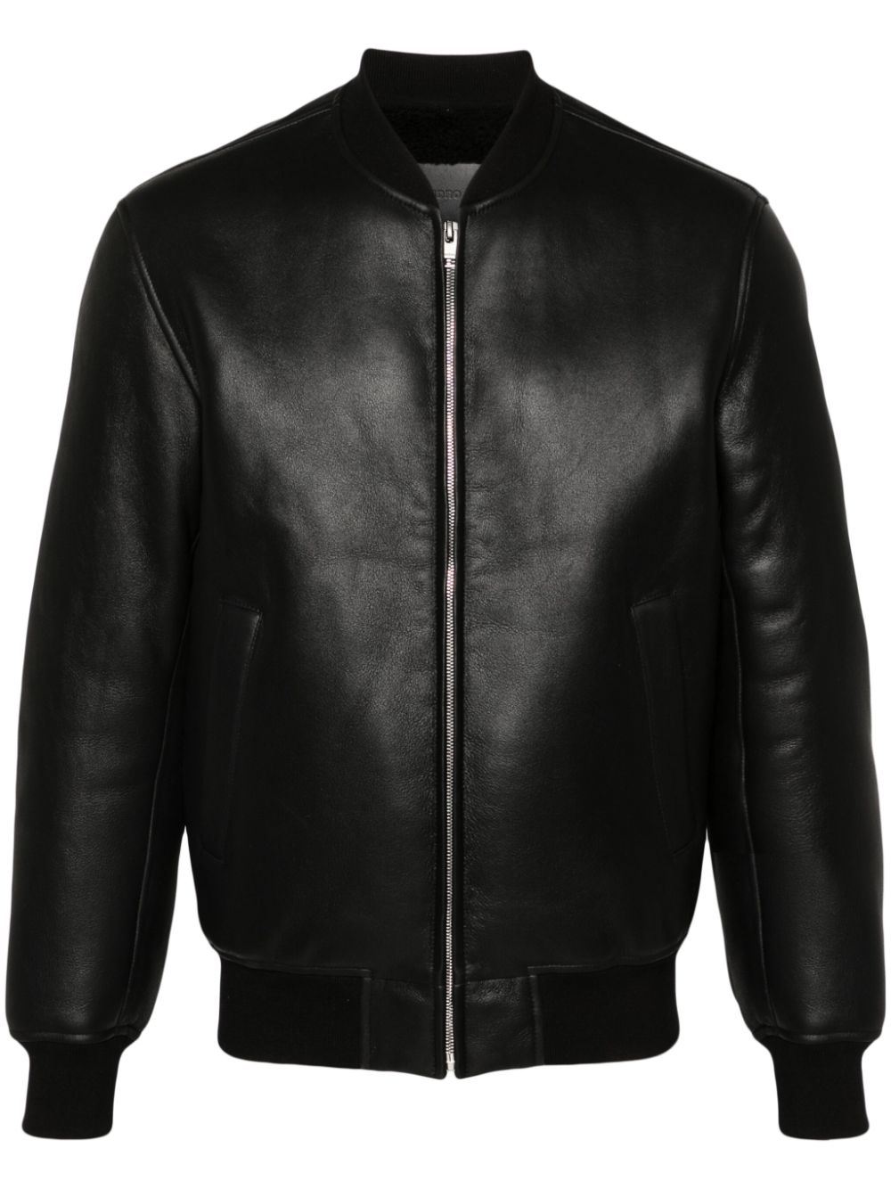 zip-up leather bomber jacket