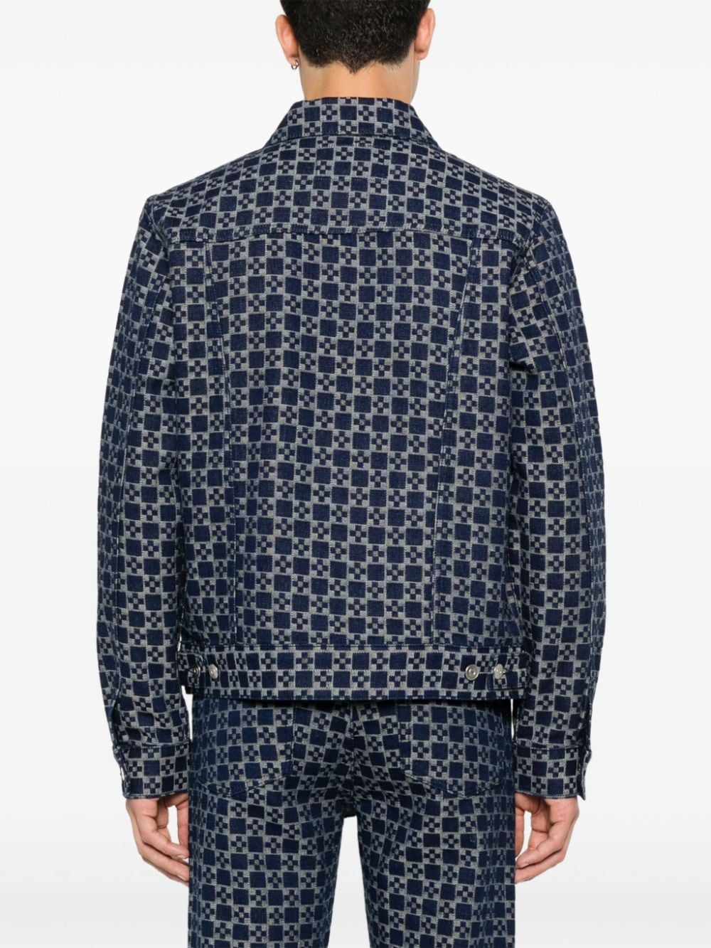 Shop Sandro Square Cross Pattern Jacket In Blue