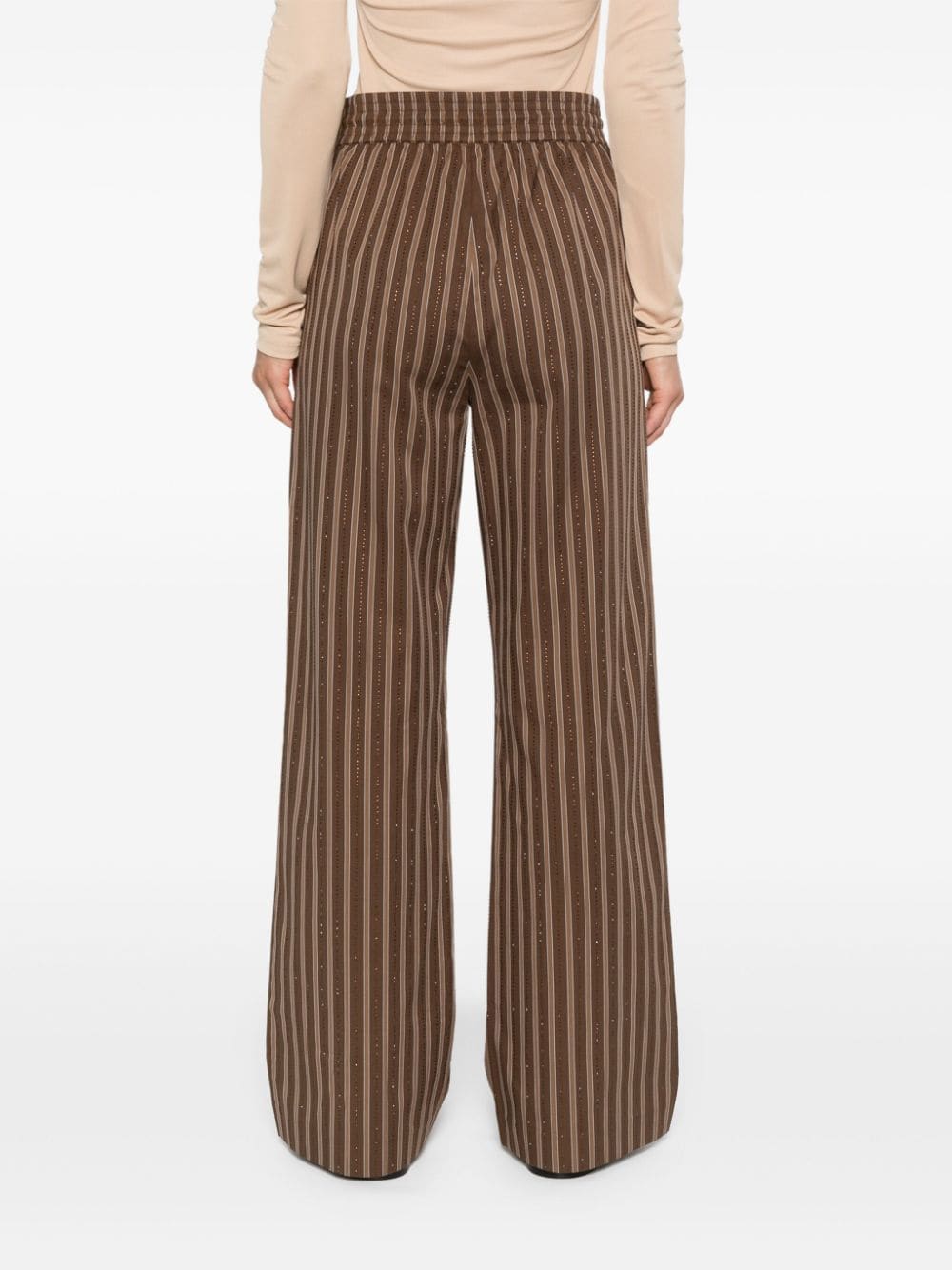 Shop Sandro Rhinestoned High-waist Palazzo Trousers In Brown