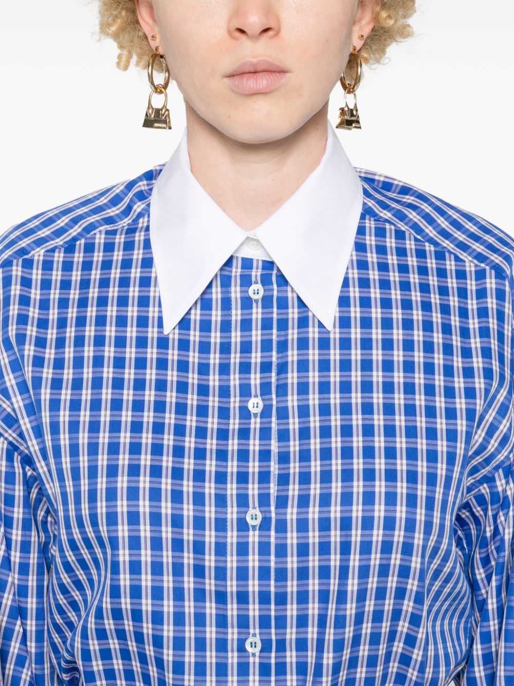 Shop Sandro Checkmate Cropped Shirt In Blue