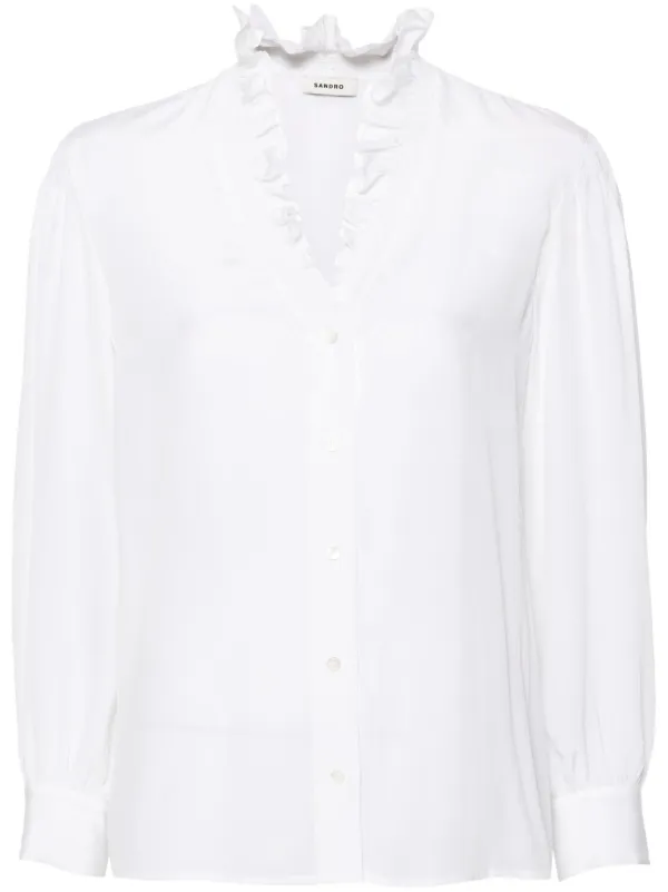 SANDRO ruffle-detail Shirt White FARFETCH IN