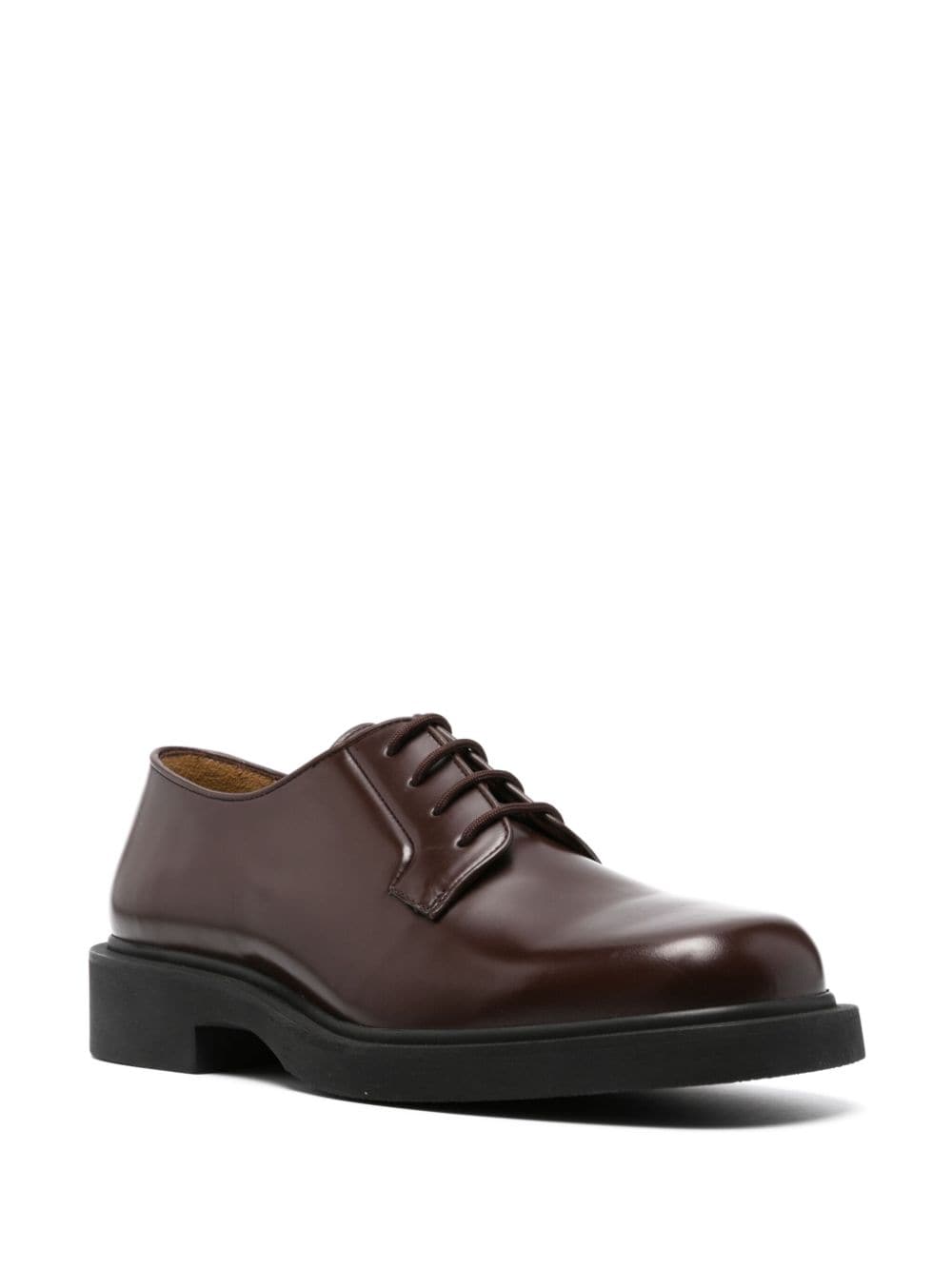 Shop Sandro Patent Leather Derby Shoes In 褐色