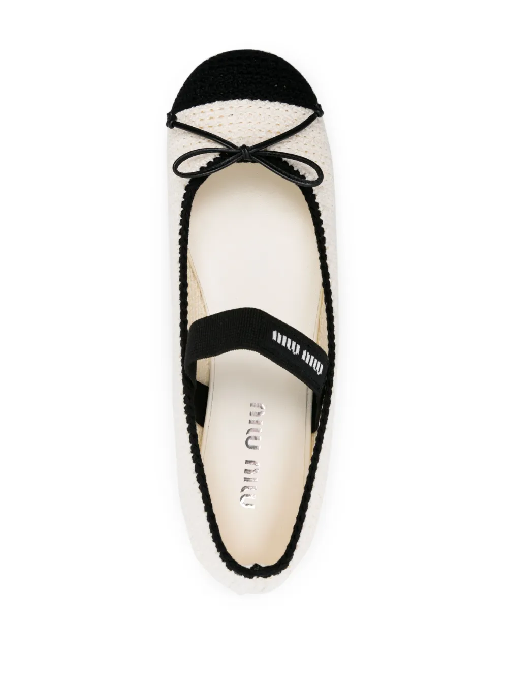 Miu Miu Ballerina In White And Black Crochet Knit Women In Avorio Nero
