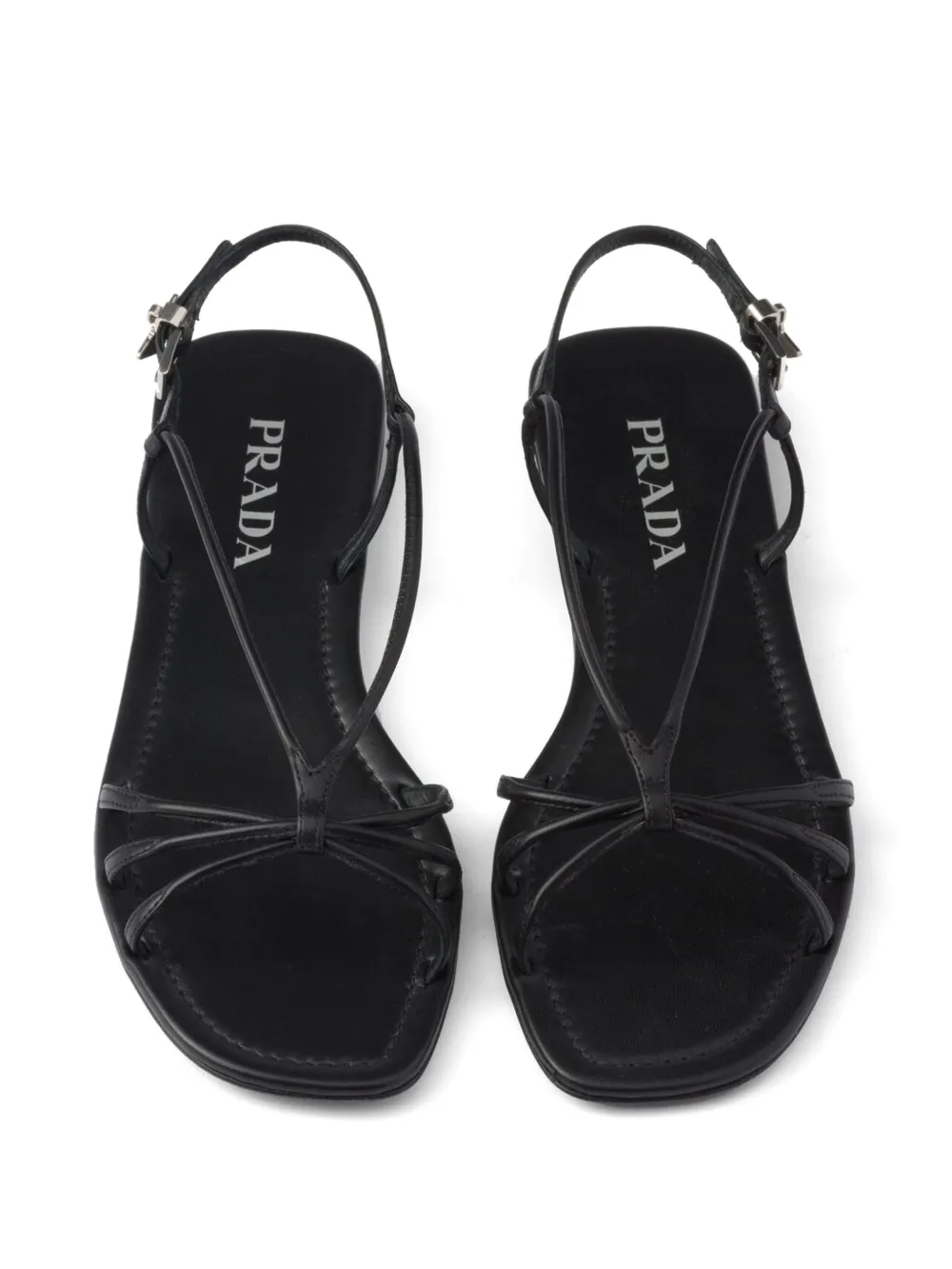 Prada Leather Flat Sandals Women In Black