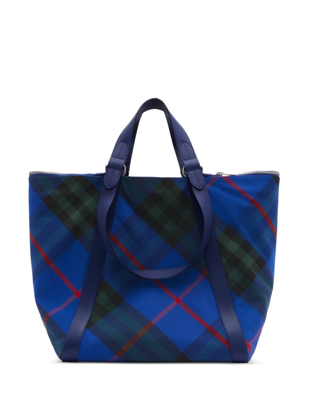 Shop Burberry Check Print Tote Bag In Blue
