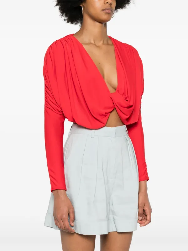 Alice + Olivia twist-detail Ruched Cropped Blouse | Red