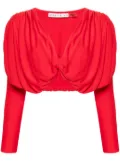 alice + olivia twist-detail ruched cropped blouse - Red
