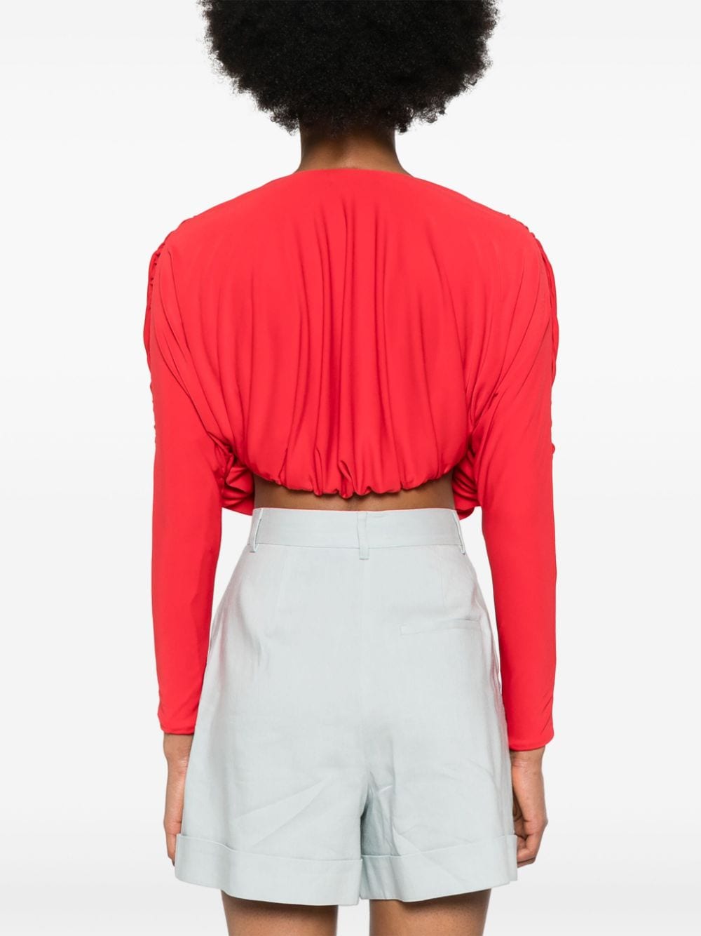 Shop Alice And Olivia Twist-detail Ruched Cropped Blouse In Red