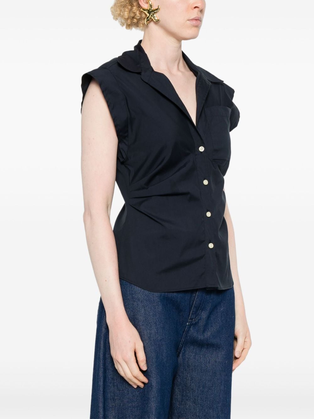 Shop Callas Milano Brando Sleeveless Poplin Shirt In Blue