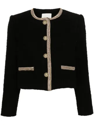 【SANDRO】 クロップド ツイード ジャケット ハウンドトゥース SANDRO ツイード クロップドダブルブレストジャケット ハウンド