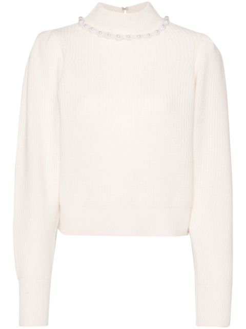 SANDRO faux-pearl detail knitted jumper Women