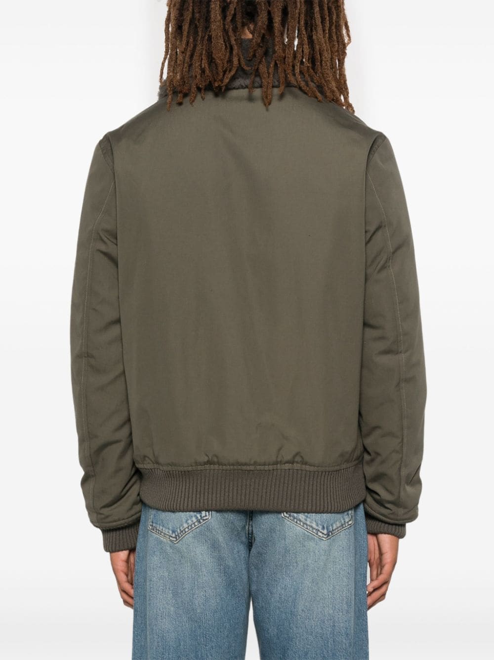 Shop Sandro Shearling-collar Bomber Jacket In Green