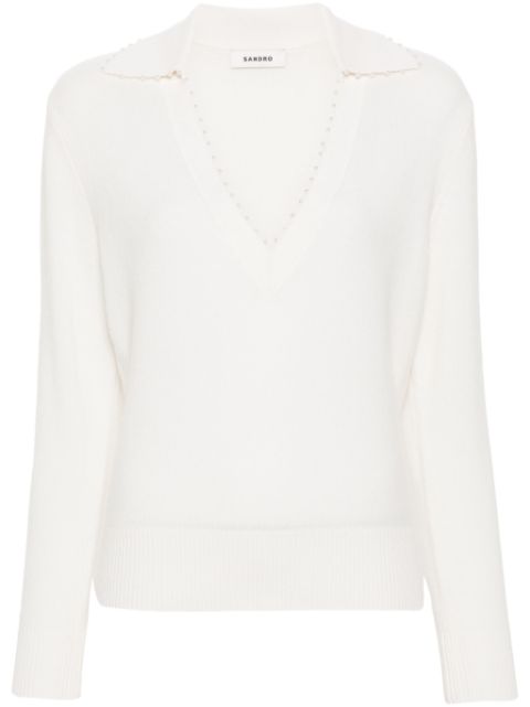 SANDRO faux-pearl detail knitted jumper Women