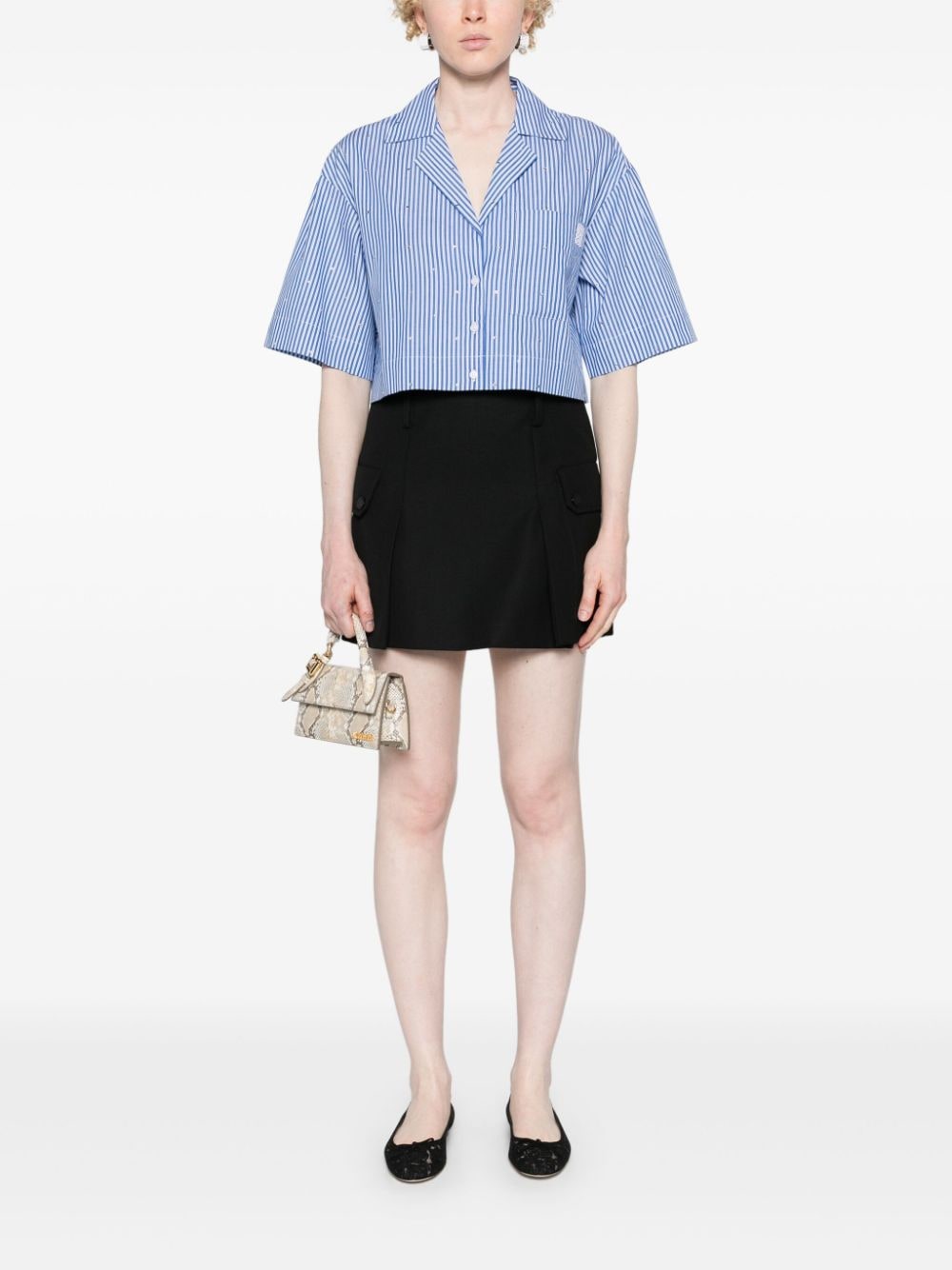 Shop Sandro Crystal-embellished Cropped Shirt In Blue