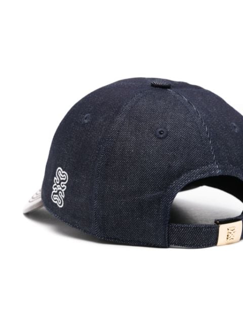 leather-panel denim cap 