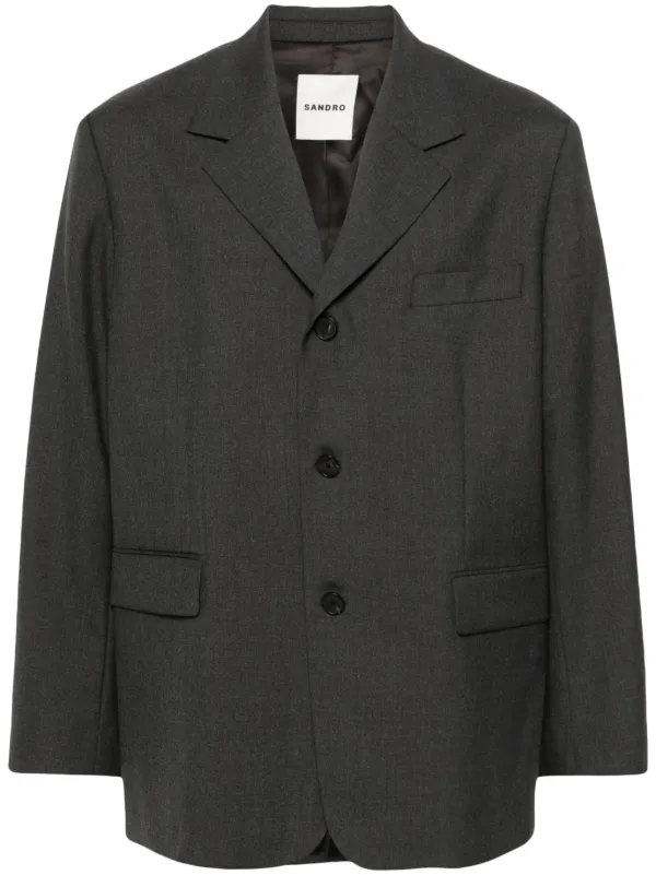 SANDRO single breasted Wool Blazer Grey FARFETCH TH