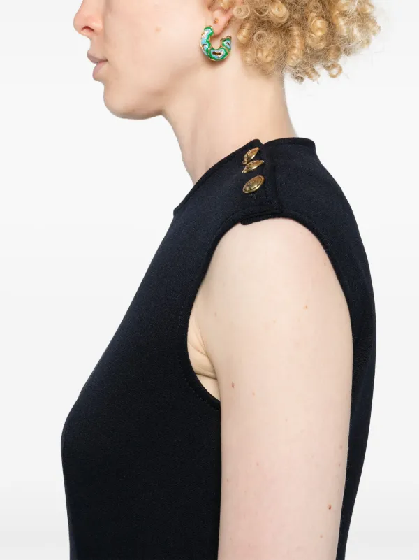 blue bodycon dress with sleeves Navy Crepe Midi Length Sheath Dress With Pearl Trimmed Sleeves main image 1