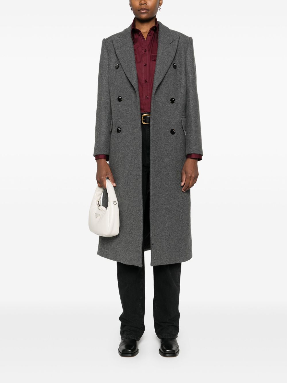 Shop Sandro Double-breasted Coat In Grey