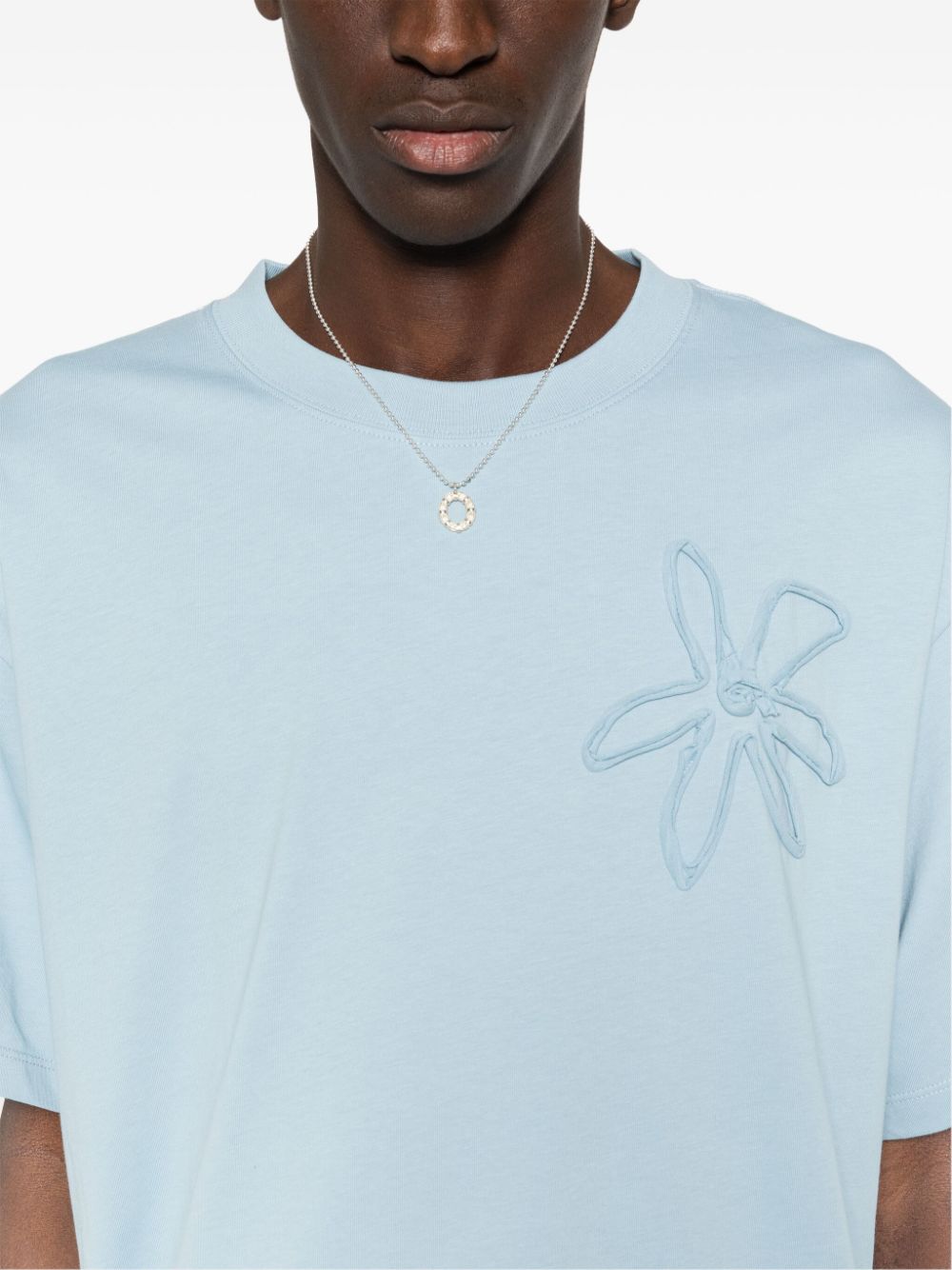 Shop Sandro Floral-appliqué Cotton T-shirt In Blau