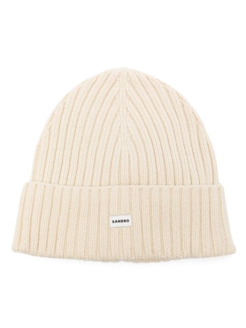 SANDRO logo-patch beanie hat Men