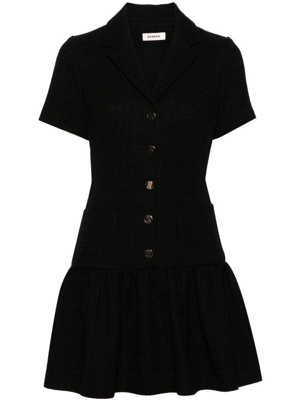 Sandro Peplum Tweed Minidress In Black