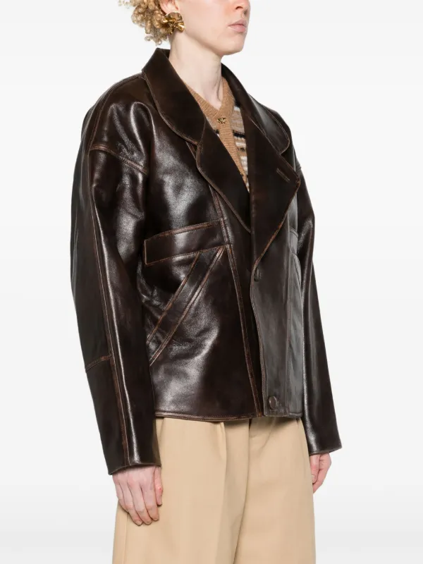 SANDRO Oversized Leather Jacket | Brown | FARFETCH