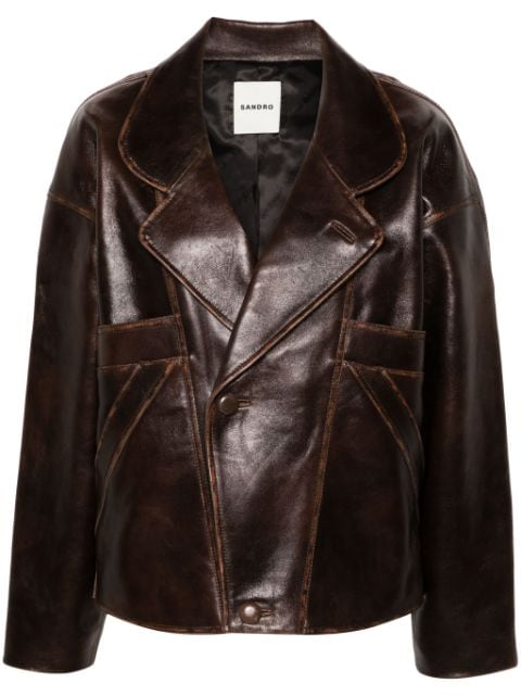 SANDRO notched-lapels leather jacket