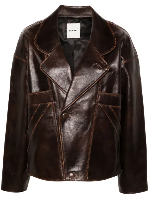 Veste oversize en cuir - SANDRO - Modalova