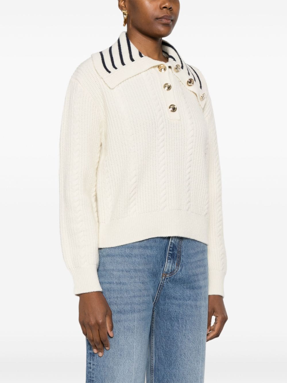 Shop Sandro Stripe-detail Sweater In White