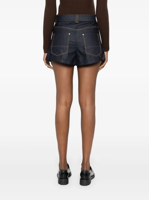 SANDRO contrast stitching Denim Shorts Blue FARFETCH TR