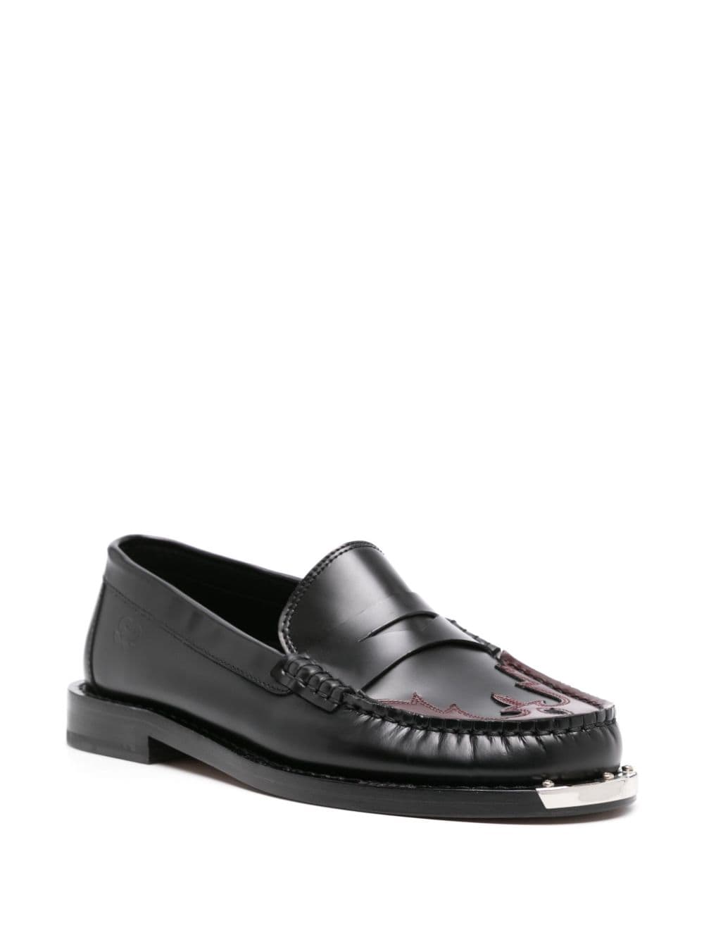 Shop Sandro Panel-detail Leather Penny Loafers In 黑色