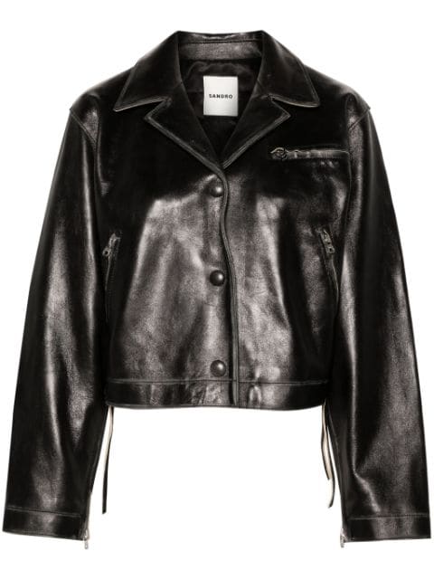 SANDRO notched-lapels distressed biker jacket