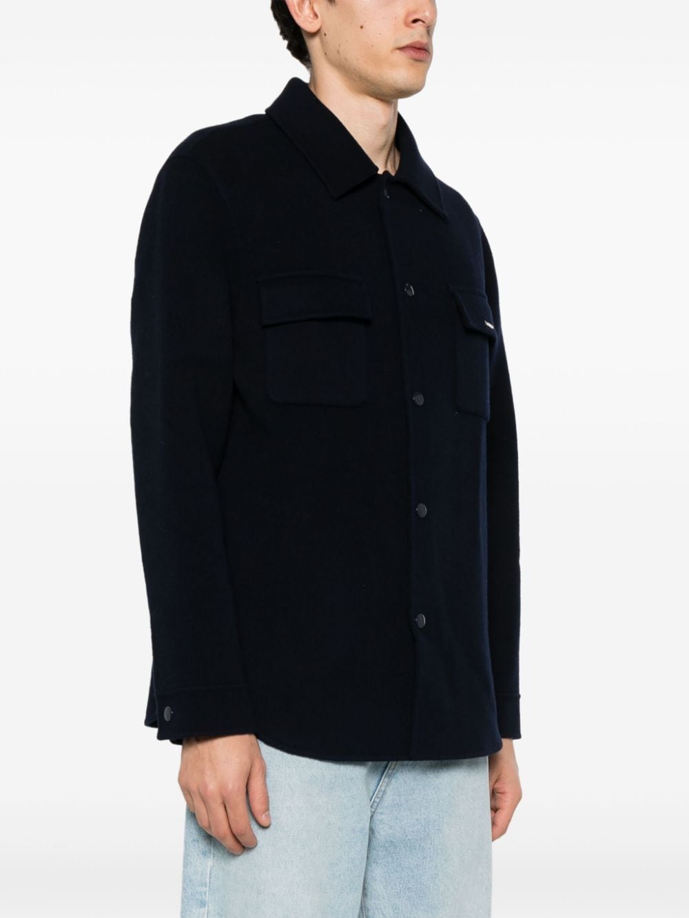 Shop Sandro Logo-lettering Wool Jacket In Blue