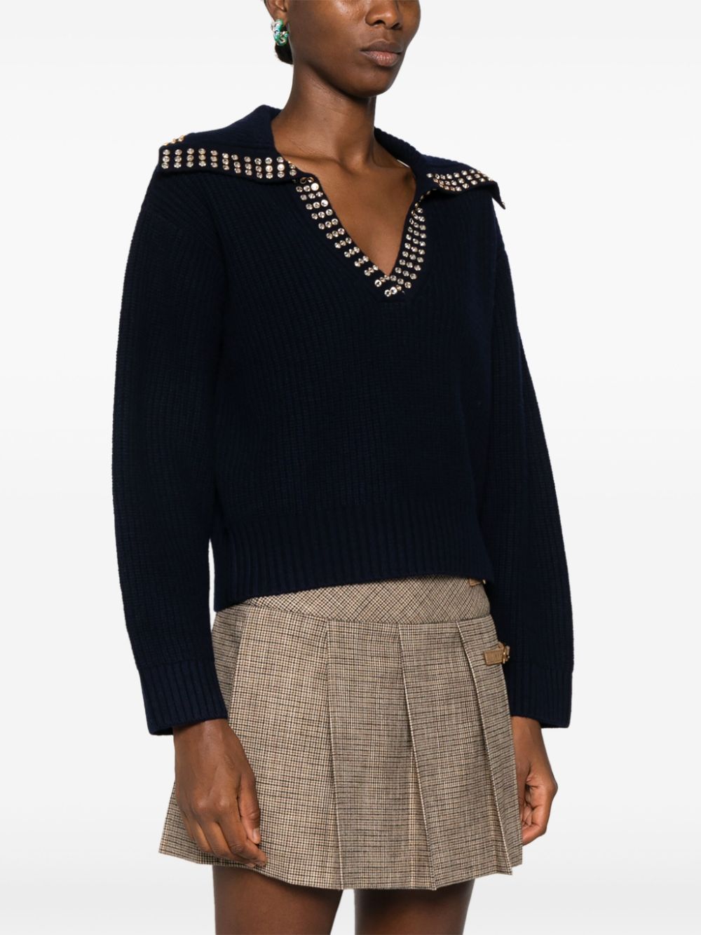 Shop Sandro Crystal-embellished Wool Jumper In Blue