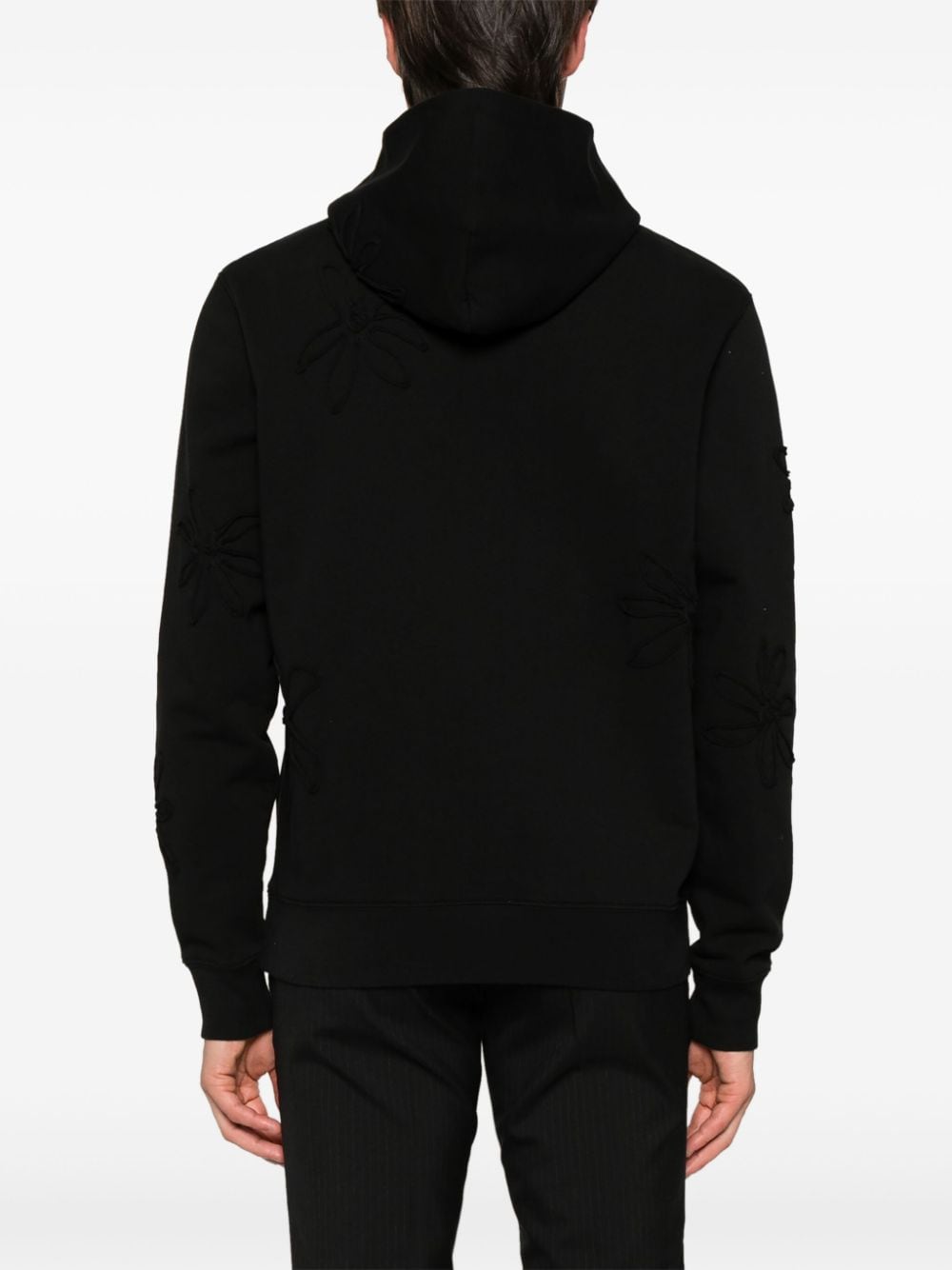 Shop Sandro Floral-appliqué Cotton Hoodie In Black