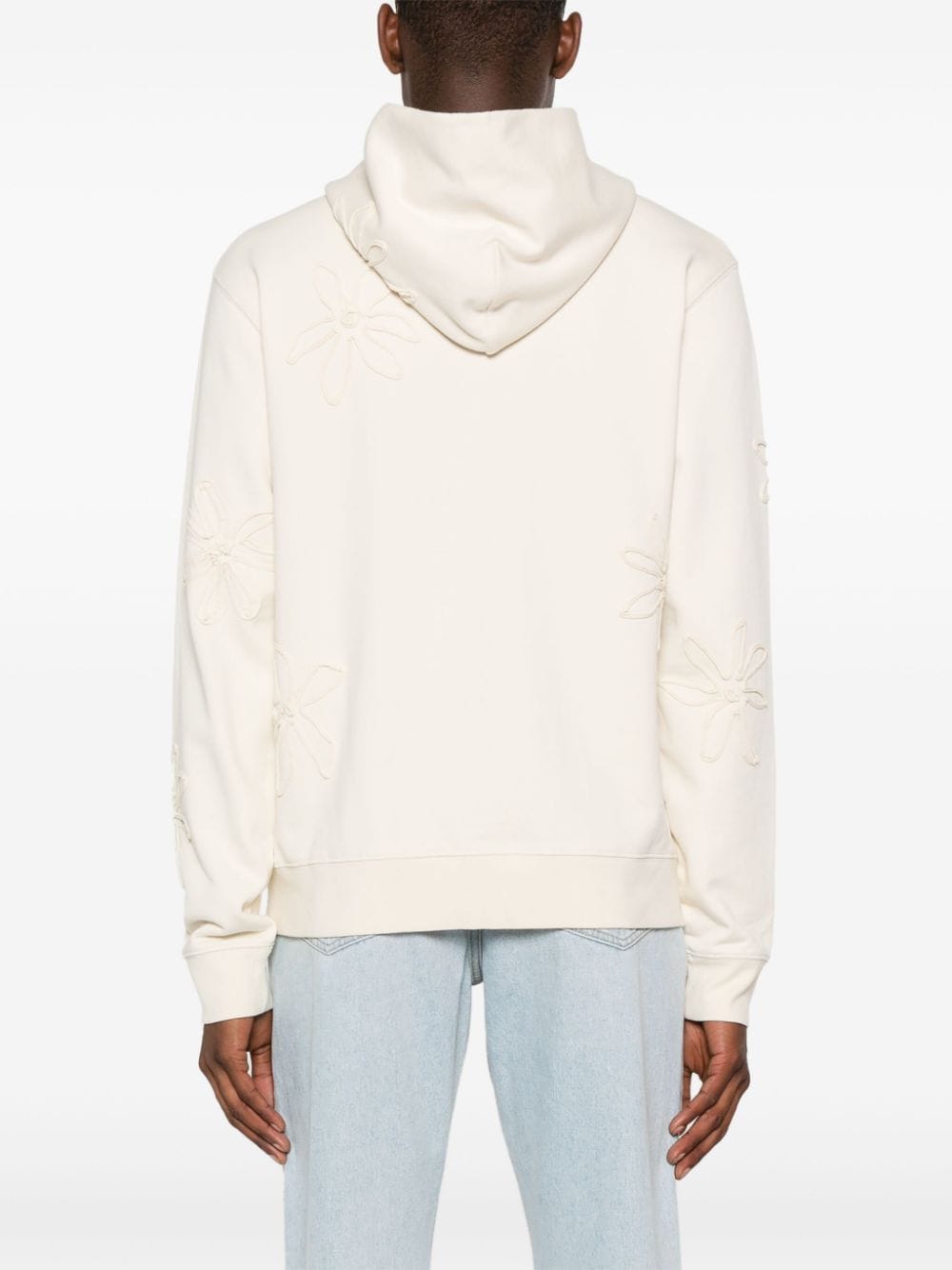 Shop Sandro Floral-embroidered Jersey Hoodie In Neutrals