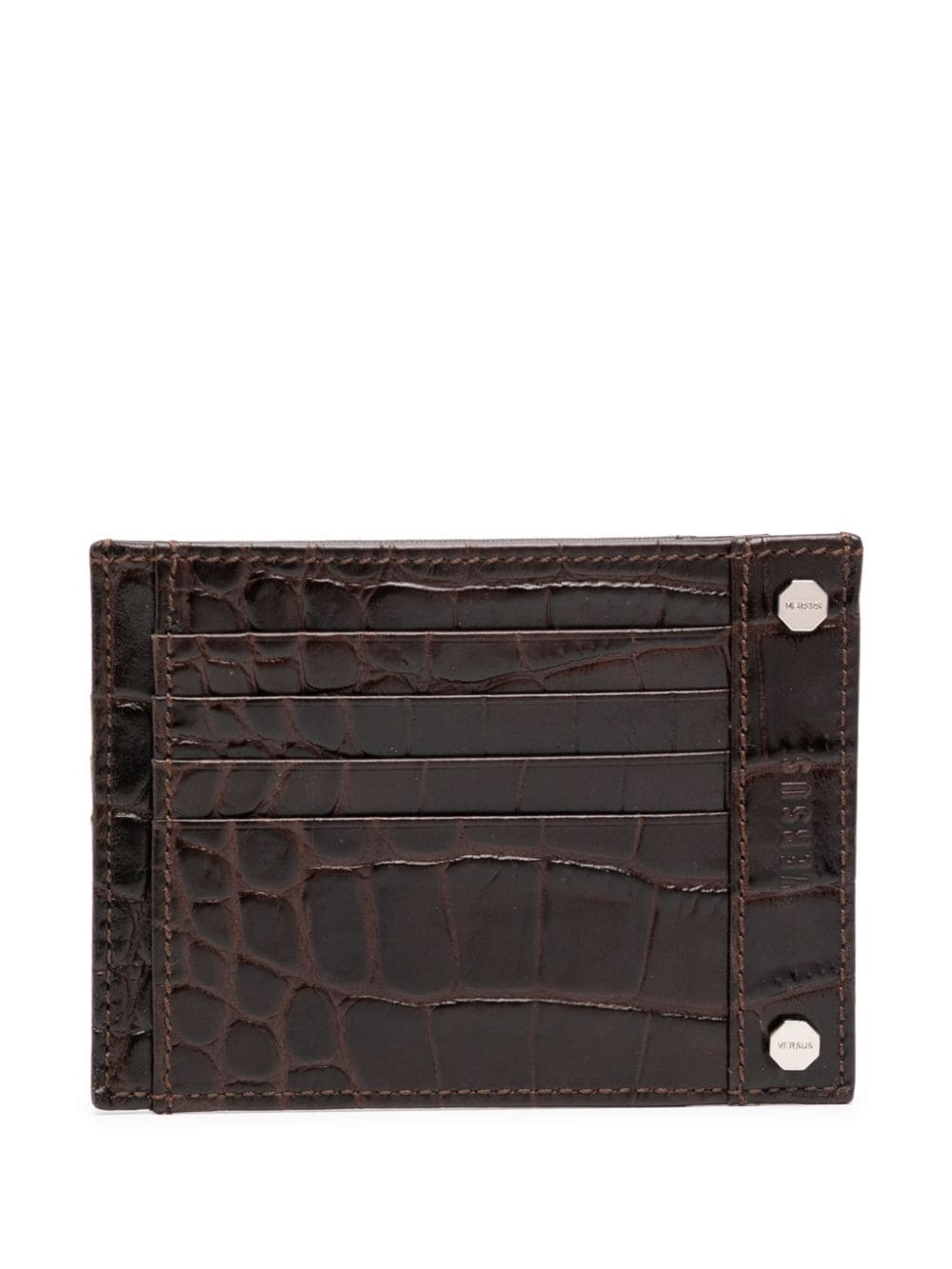 Versace Crocodile-effect Leather Wallet In Brown
