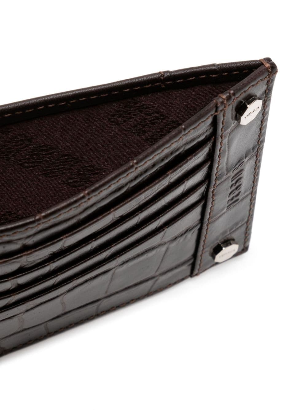 Shop Versace Crocodile-effect Leather Wallet In Brown