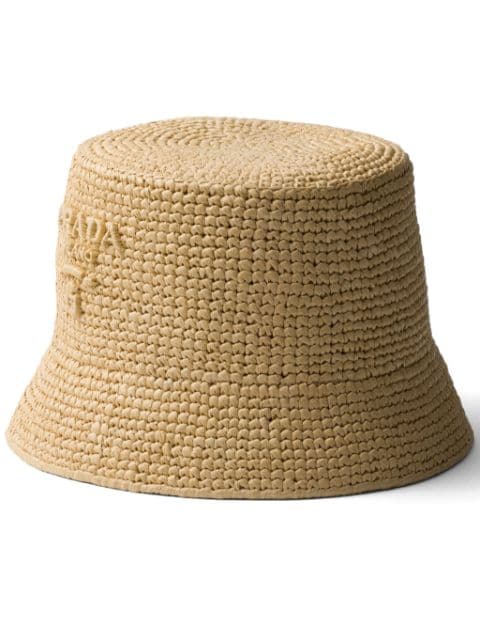 Prada braided raffia logo bucket hat