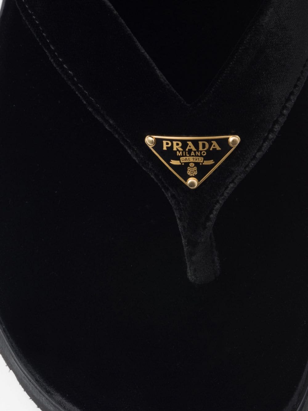 Shop Prada Logo-plaque Velvet Flip Flops In Black