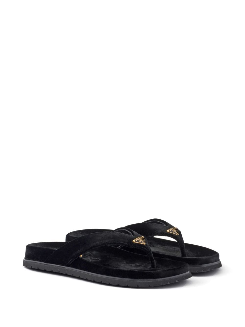 Shop Prada Logo-plaque Velvet Flip Flops In Black