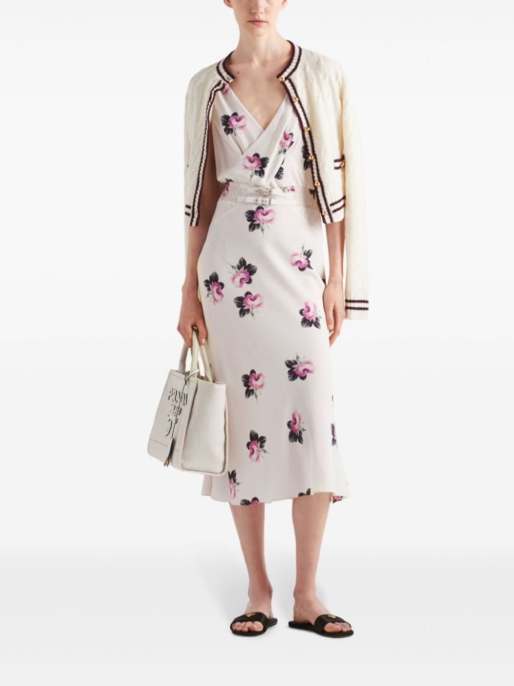 Prada Midi-jurk met bloemenprint Wit