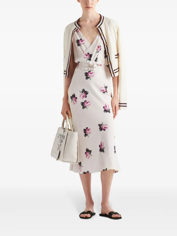 Prada floral-print Sablé Midi Dress | White | FARFETCH BE